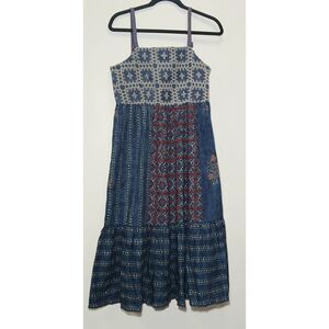 Bombay paisley womens small long midi dress blue red gypsy boho sundress